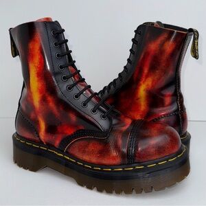 Vintage Dr. Martens England 9203 Fire Flame Red Yellow Steel Rub Off Boots UK 7